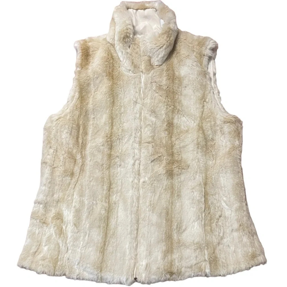 Kristen Blake faux fur vest, reversible, tan, size Small